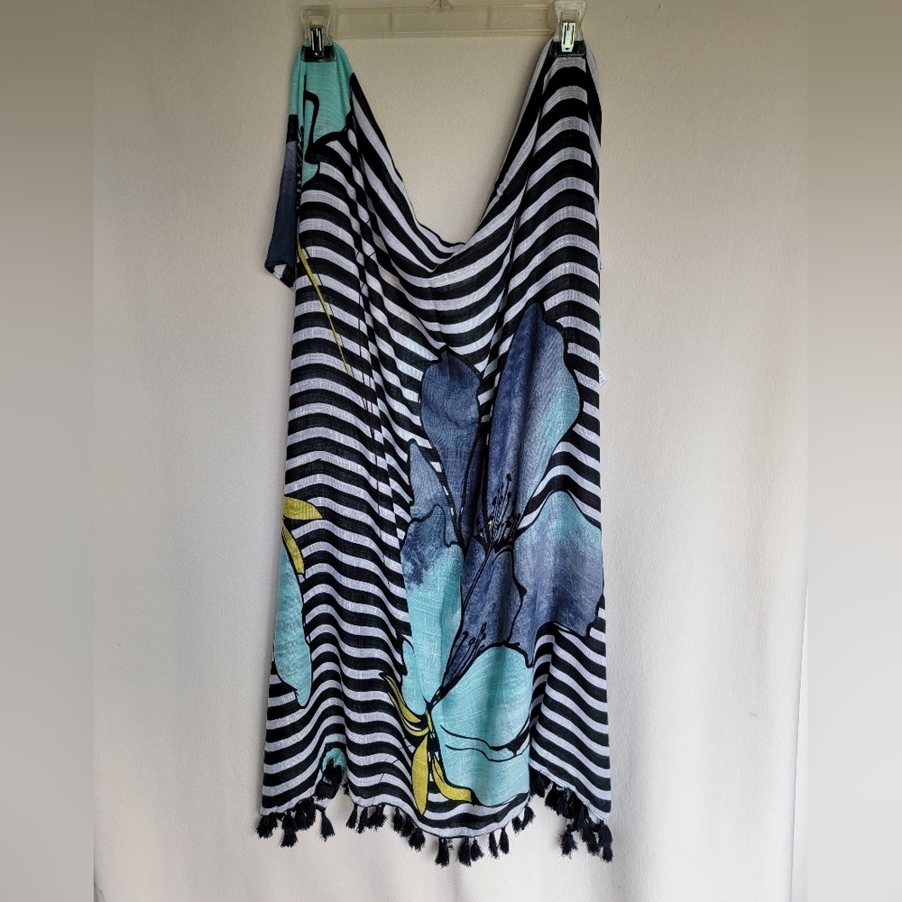 Striped floral viscose scarf